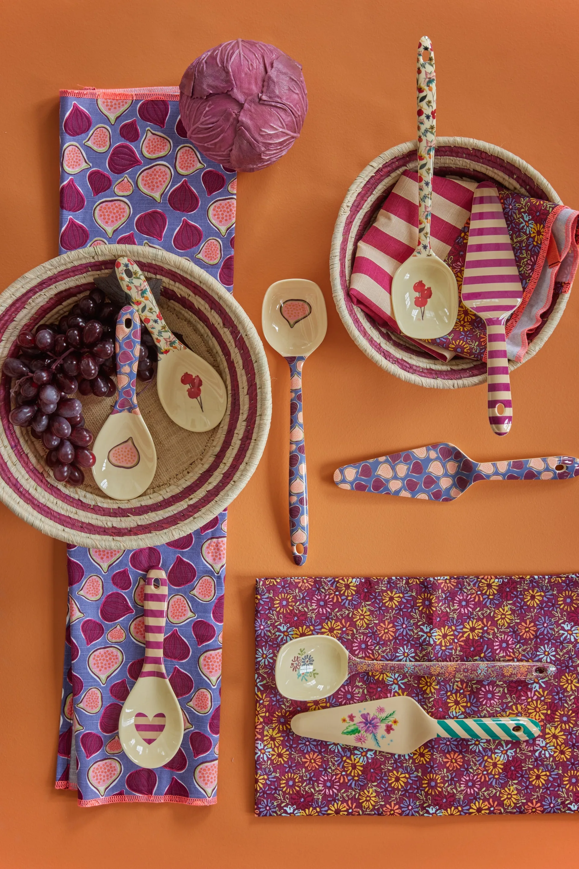 Rice raffia round storage basket large, Aubergine RICE