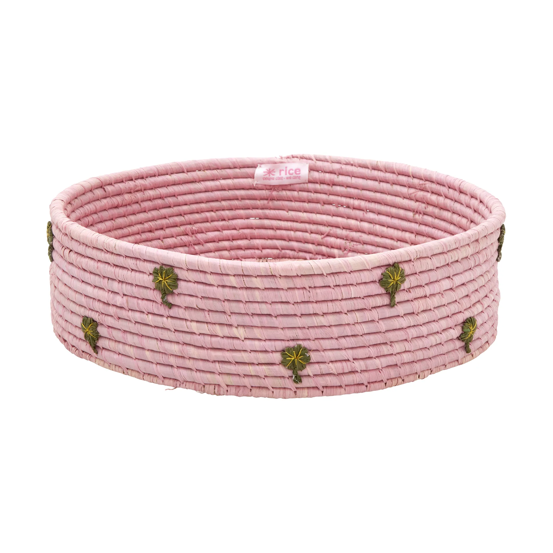 Rice raffia storage basket low Ø35 cm, Pink RICE