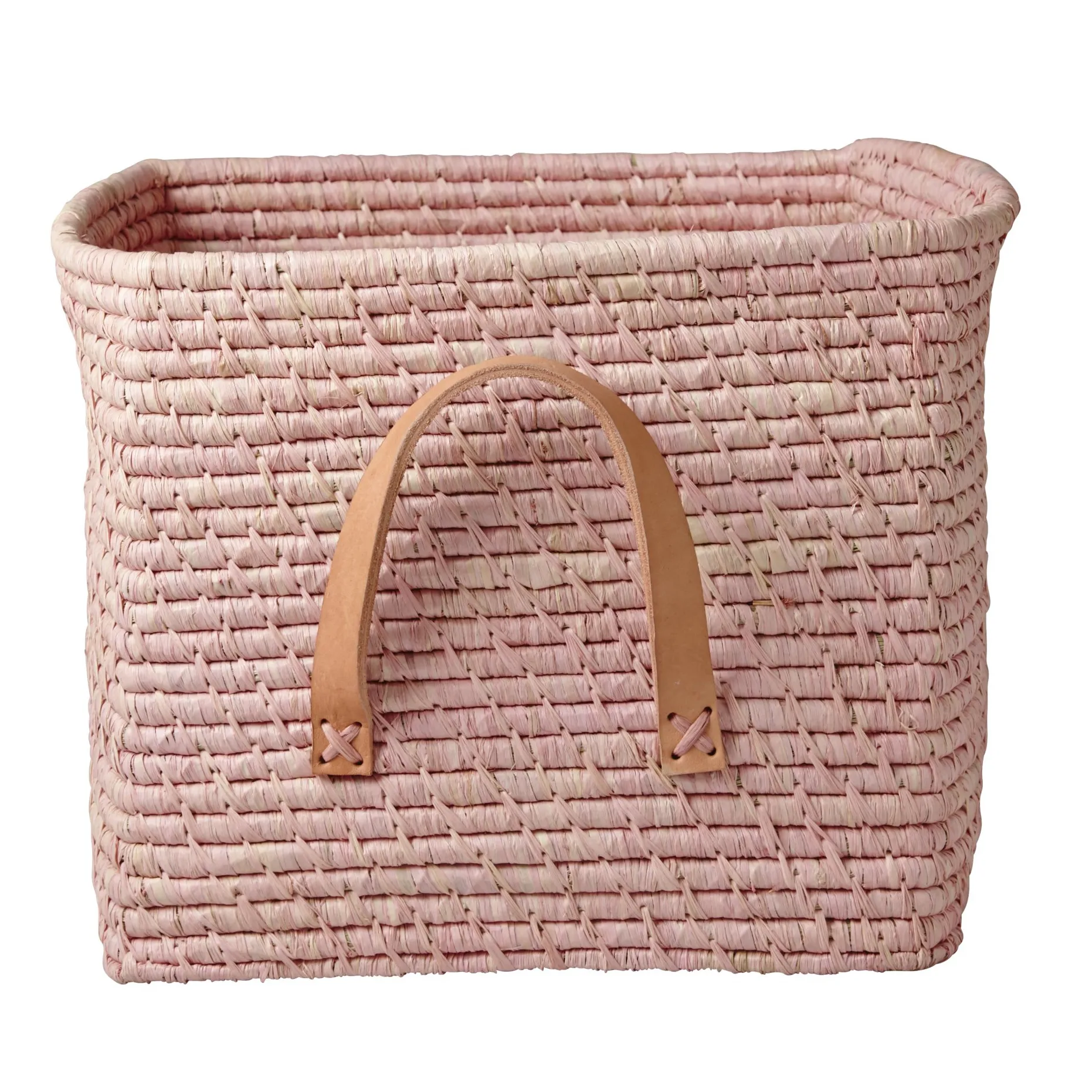 Rice raffia storage basket, pink RICE