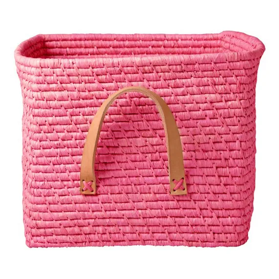 Rice raffia storage basket, pink RICE