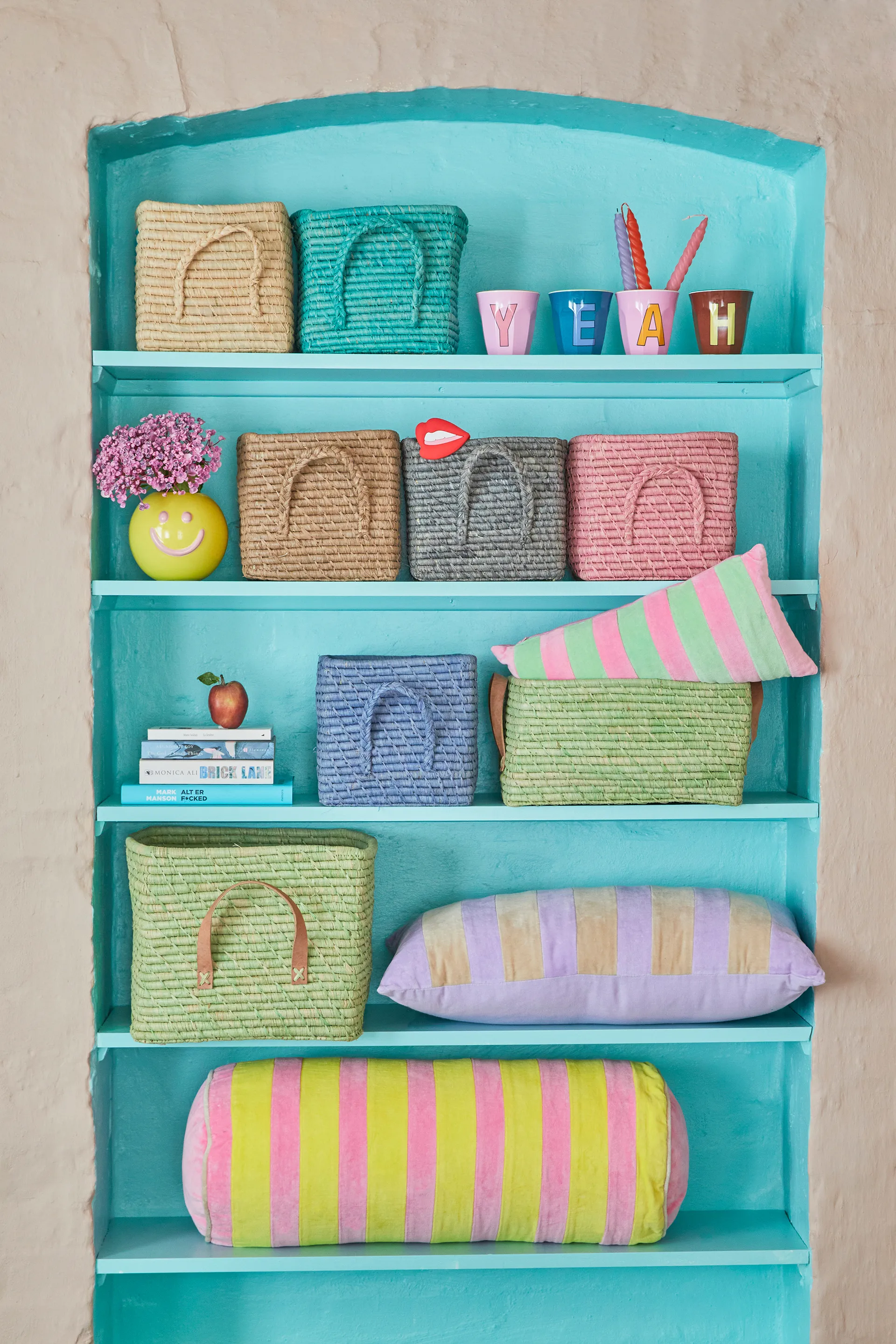 Rice raffia storage basket, Soft green RICE