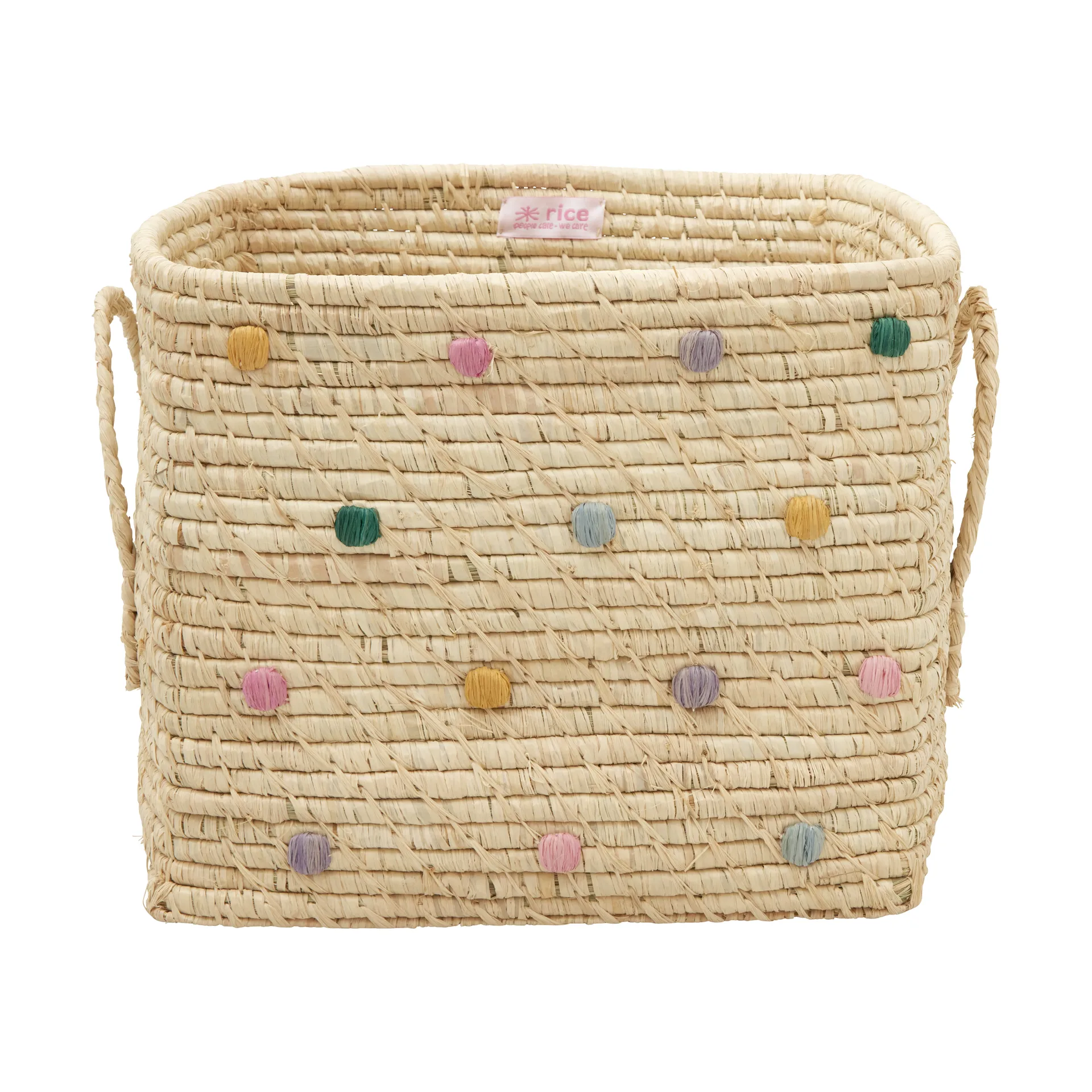 Rice raffia storage basket with dots, Dove Blue RICE