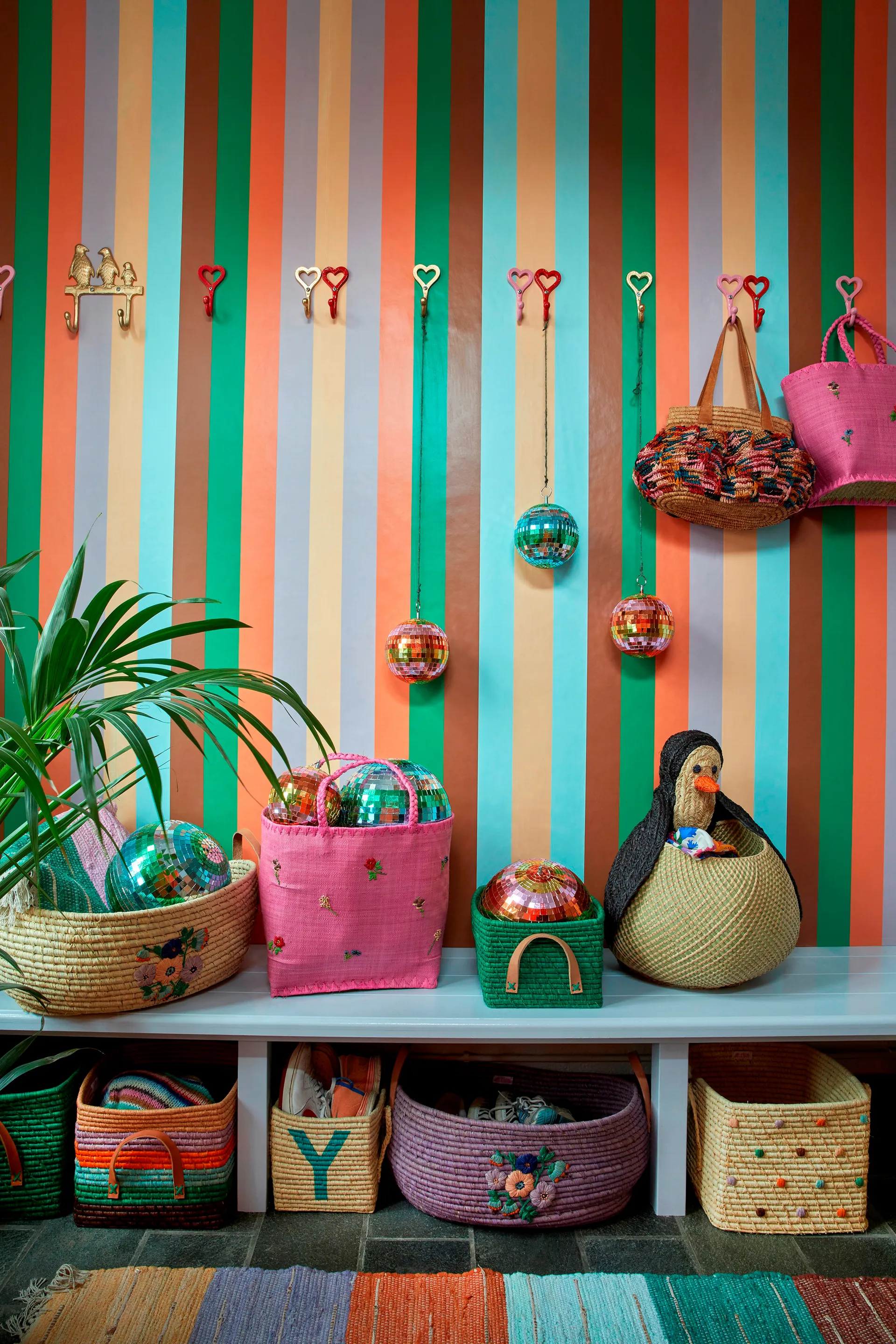 Rice raffia storage box 24x34 cm, Green RICE