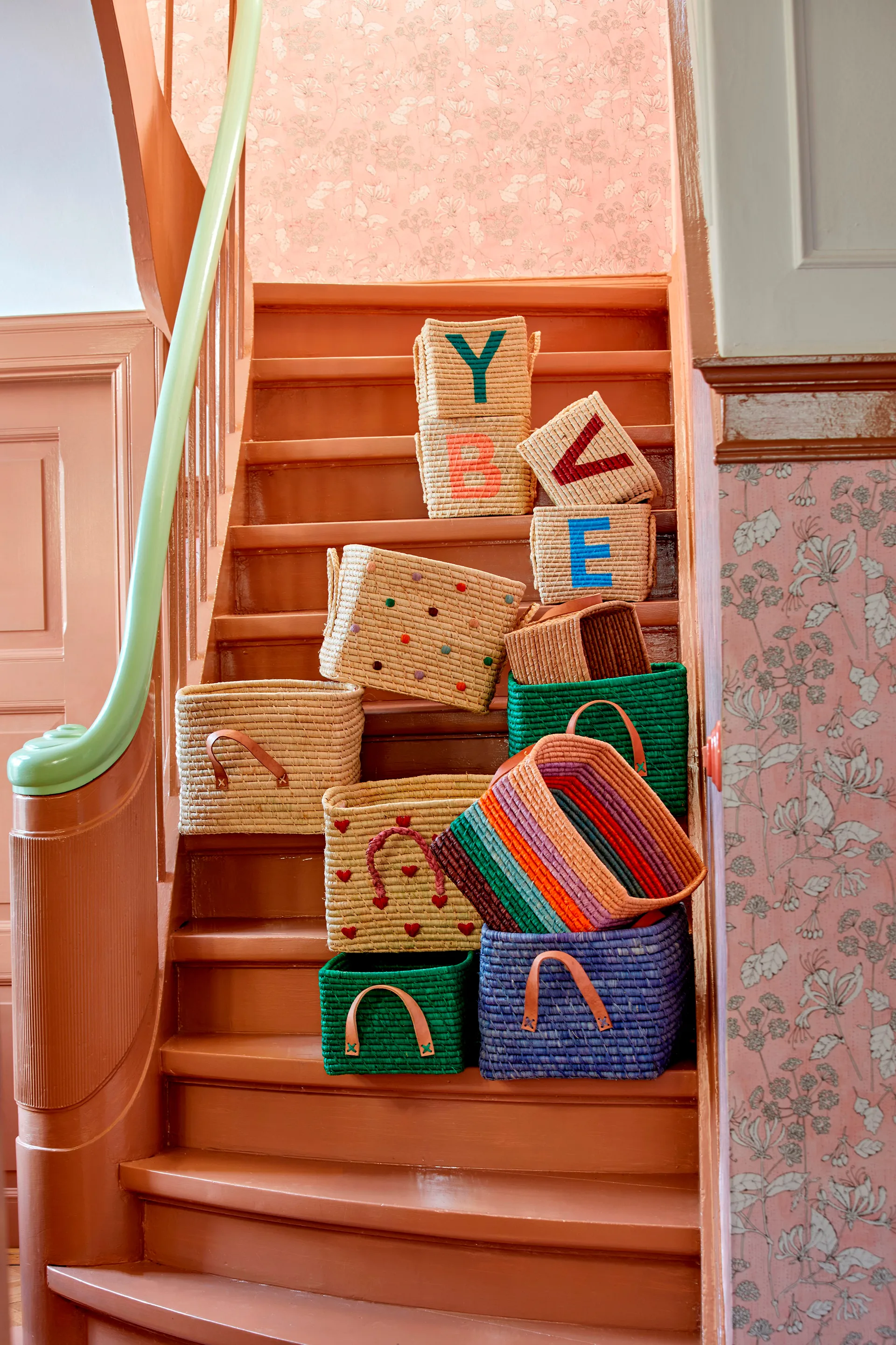 Rice raffia storage box 24x34 cm, Green RICE