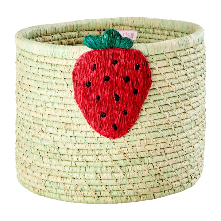 Rice raffia storage box Ø35 cm - Strawberry embroidery - RICE