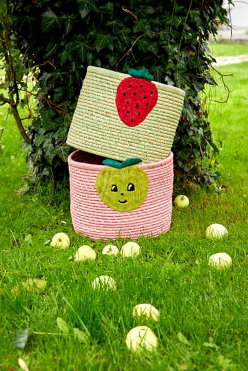 Rice raffia storage box Ø35 cm - Strawberry embroidery - RICE