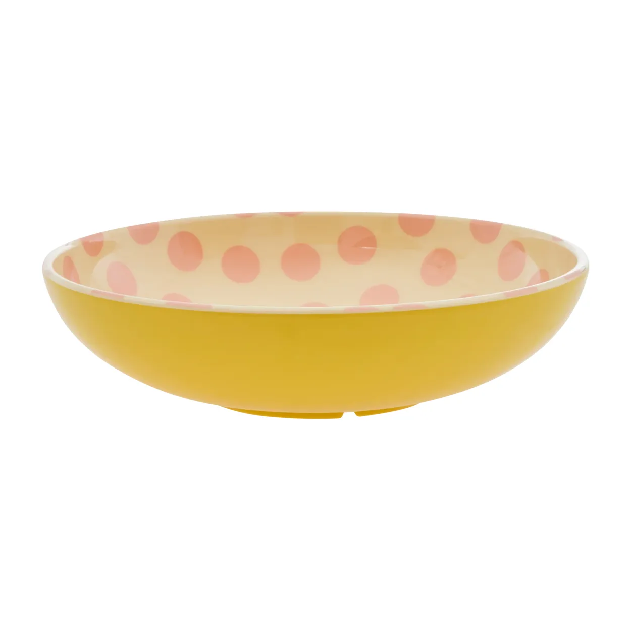 Rice salad bowl melamine o29.9 cm Pink dots-yellow | Scandinavian Design | Salad bowls | Yellow