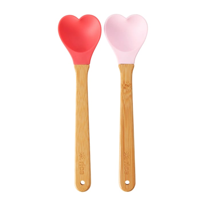 Rice silicon spoon with bamboo handle 23 cm 2 pieces - Red-pink - RICE