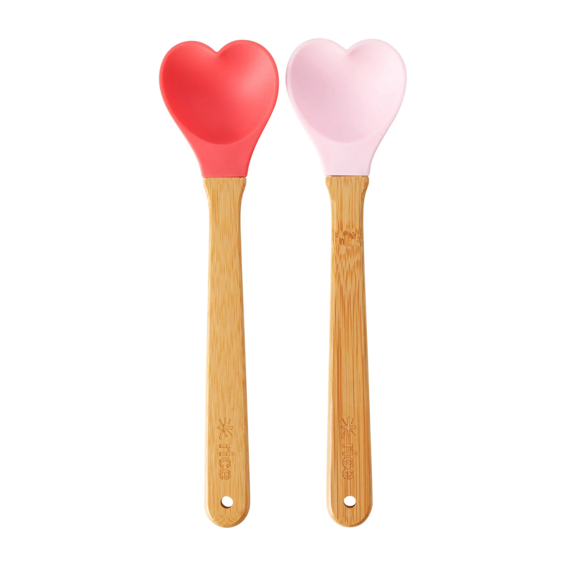 Rice silicon spoon with bamboo handle 23 cm 2 pieces, Red-pink RICE