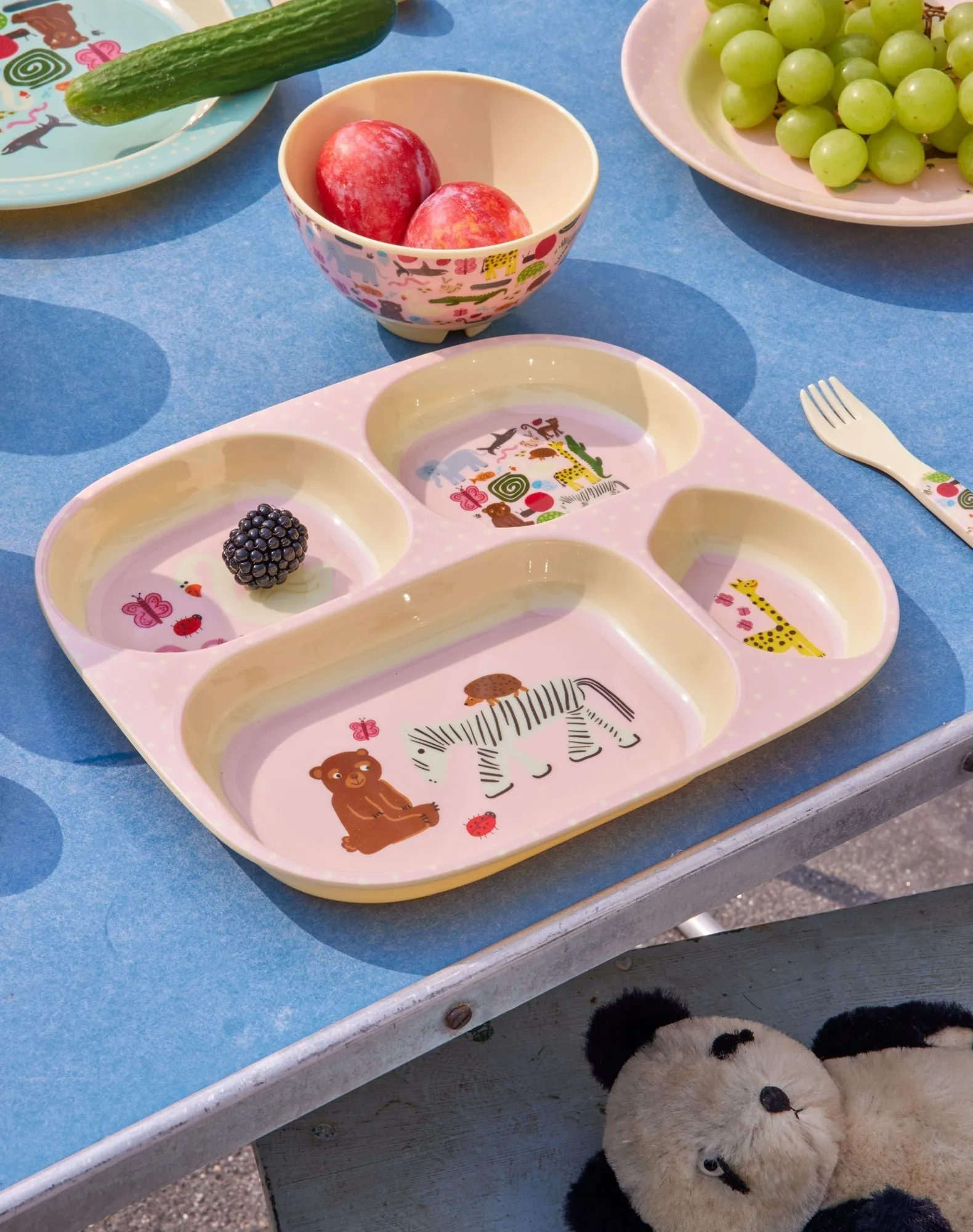 Rice wildlife children's plate 4 compartments, Pink RICE