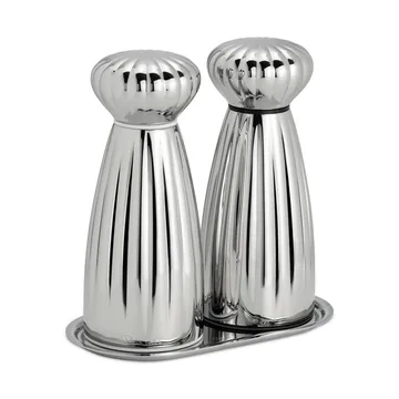 Palm Bright salt and pepper mill set - Small-stainless steel, with tray - Robert Welch