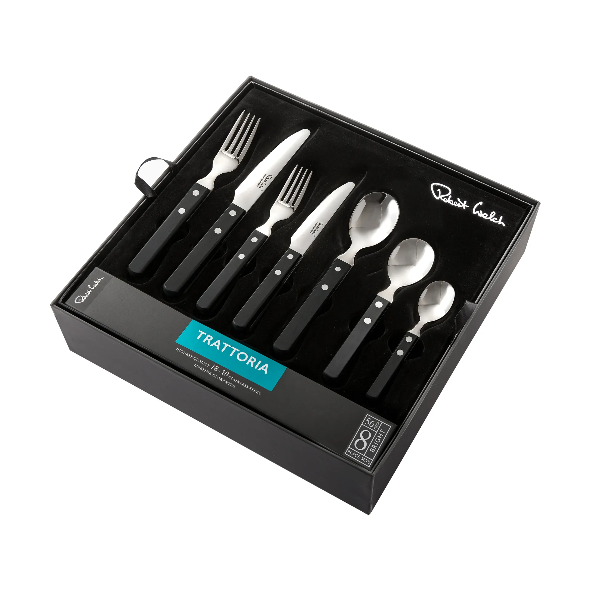 Trattoria cutlery set 56 pieces, Black Robert Welch