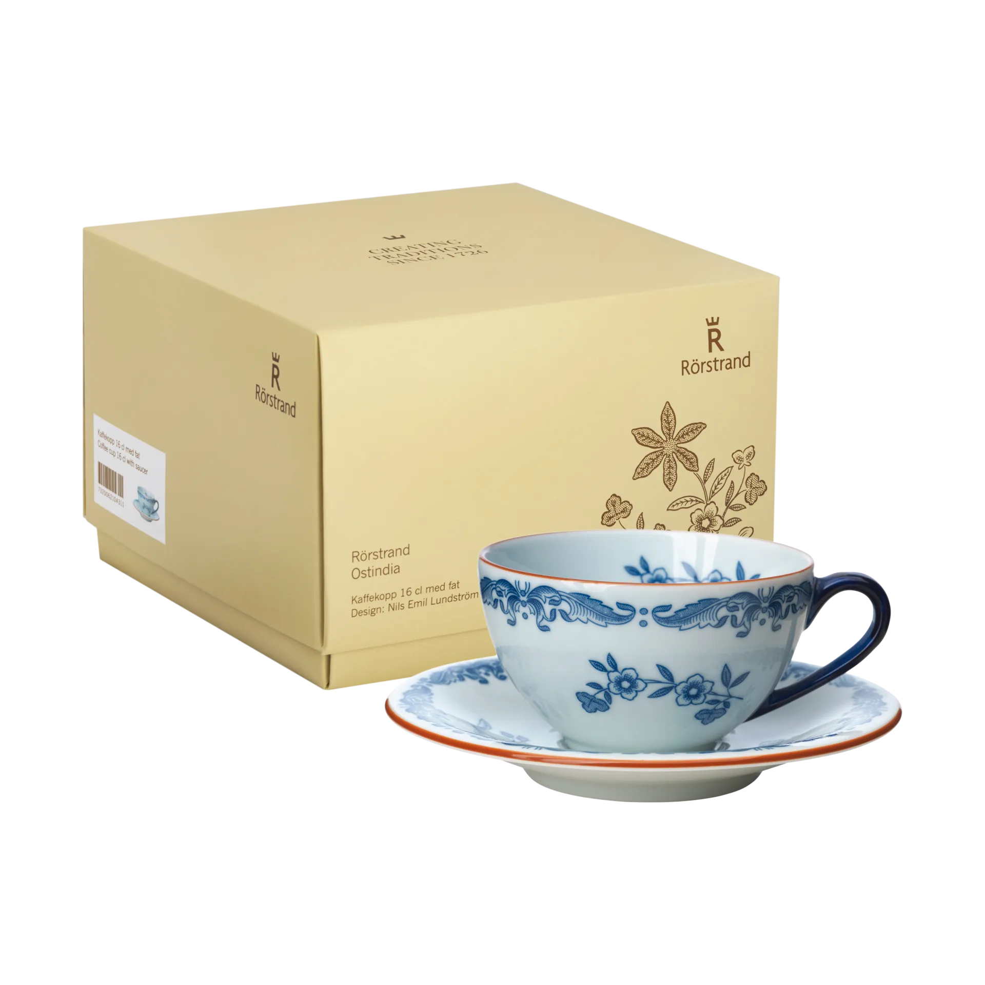 Ostindia cup with saucer 16 cl gift wrap, Blue-white Rörstrand