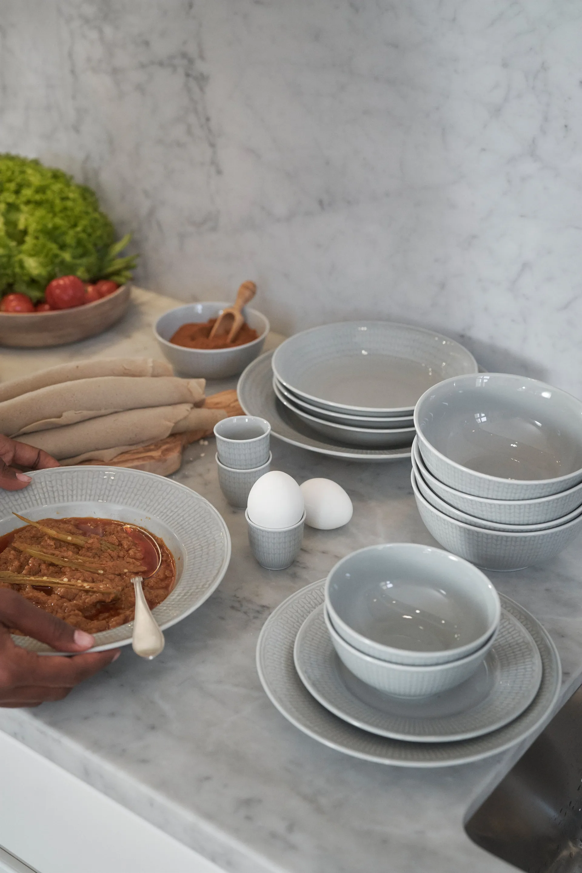 Swedish Grace deep plate 6-pack Mist (grey),  Rörstrand