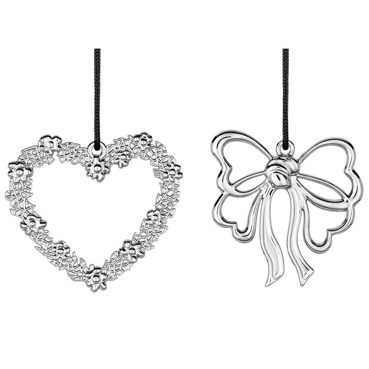 Karen Blixen flower heart and bow 2 pieces - Silver plated - Rosendahl
