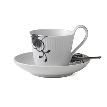 Black Fluted mega cup with saucer 2 - 25 cl-high handle - Royal Copenhagen