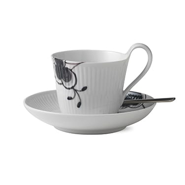 Black Fluted mega cup with saucer 2, 25 cl-high handle Royal Copenhagen