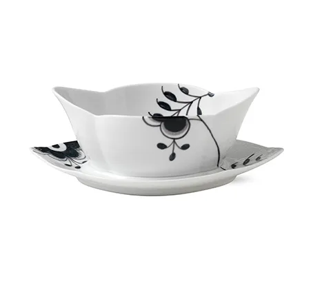 Black Fluted mega sauce bowl with saucer, 55 cl Royal Copenhagen