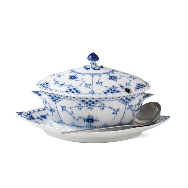 Blue Fluted Full Lace sauce bowl with lid - 40 cl - Royal Copenhagen