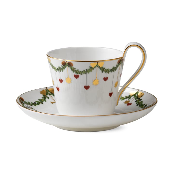 Star Fluted Christmas cup and saucer - 24 cl - high handle - Royal Copenhagen