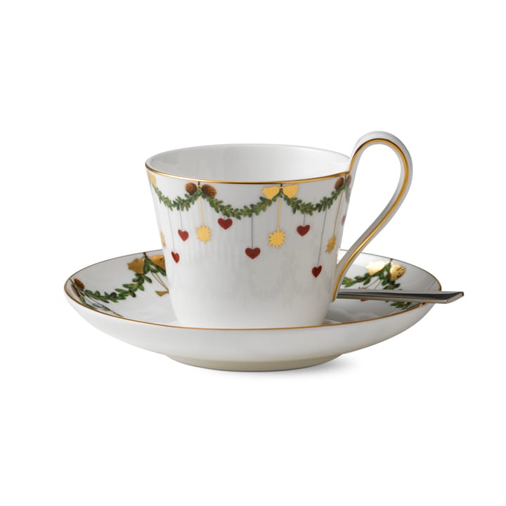 Star Fluted Christmas cup and saucer - 24 cl - high handle - Royal Copenhagen