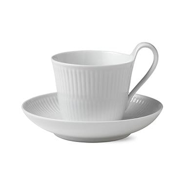 White Fluted cup with saucer, 25 cl-high handle Royal Copenhagen