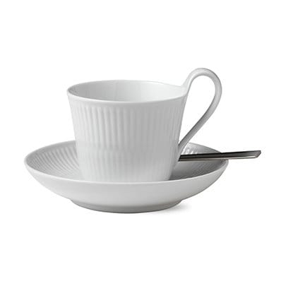 White Fluted cup with saucer, 25 cl-high handle Royal Copenhagen