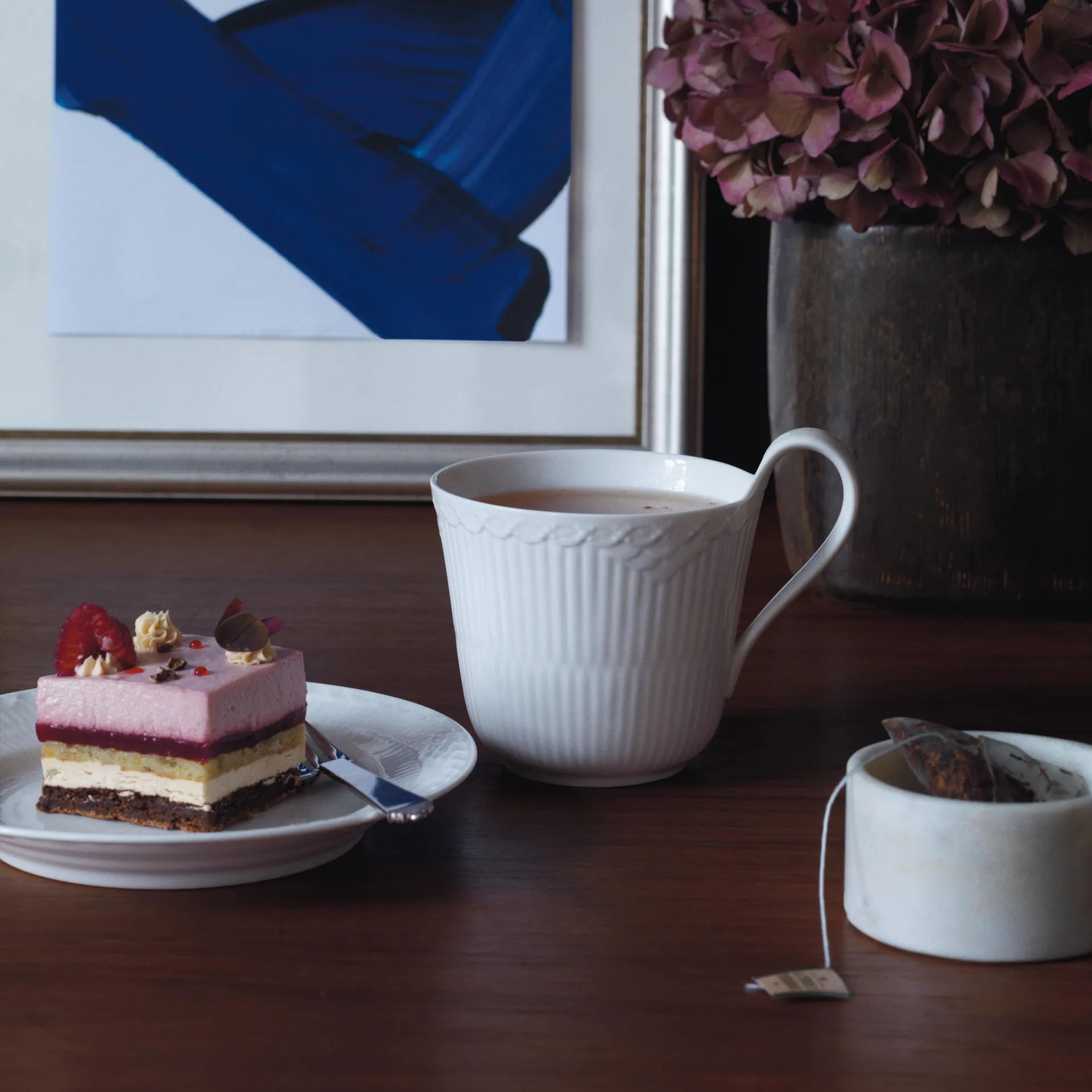 White Fluted Half Lace cup with hight handle, 33 cl Royal Copenhagen