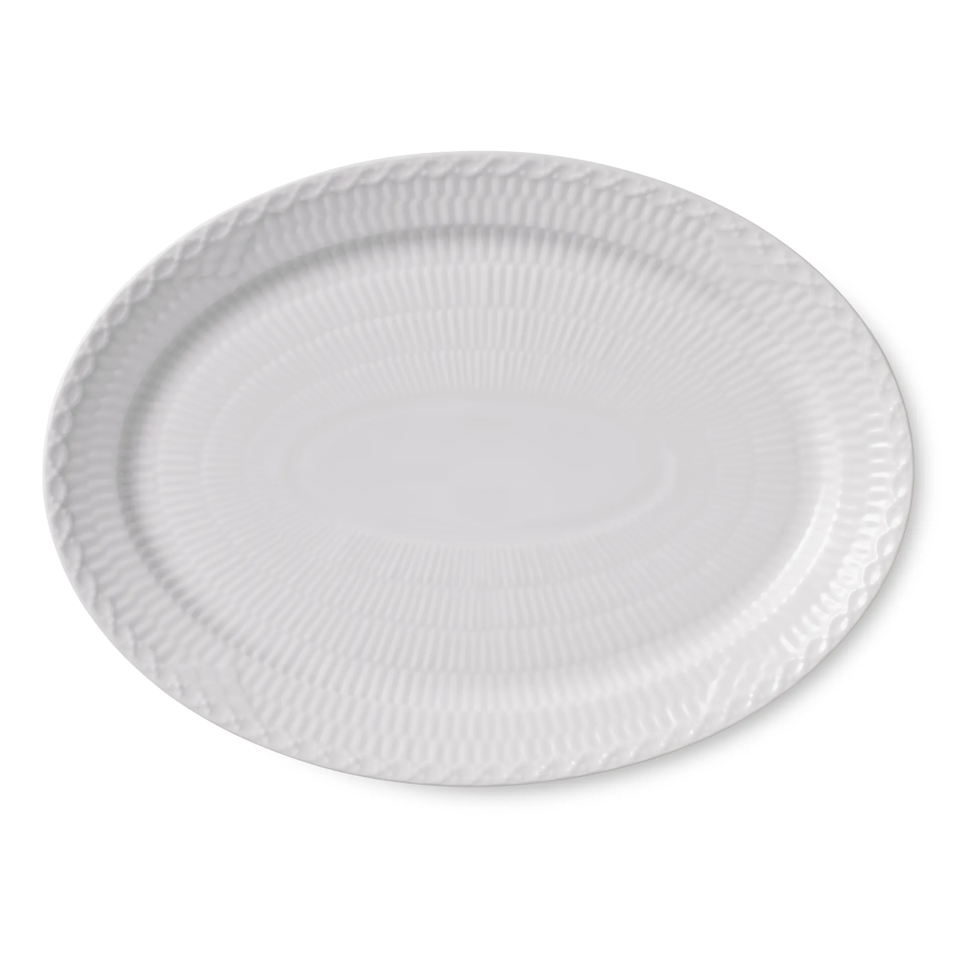White Fluted Half Lace oval serving plate, 28 cm Royal Copenhagen