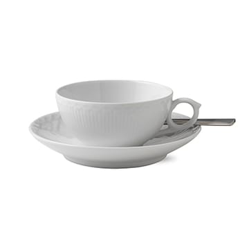 White Fluted Half Lace tea cup and saucer - 20 cl - Royal Copenhagen