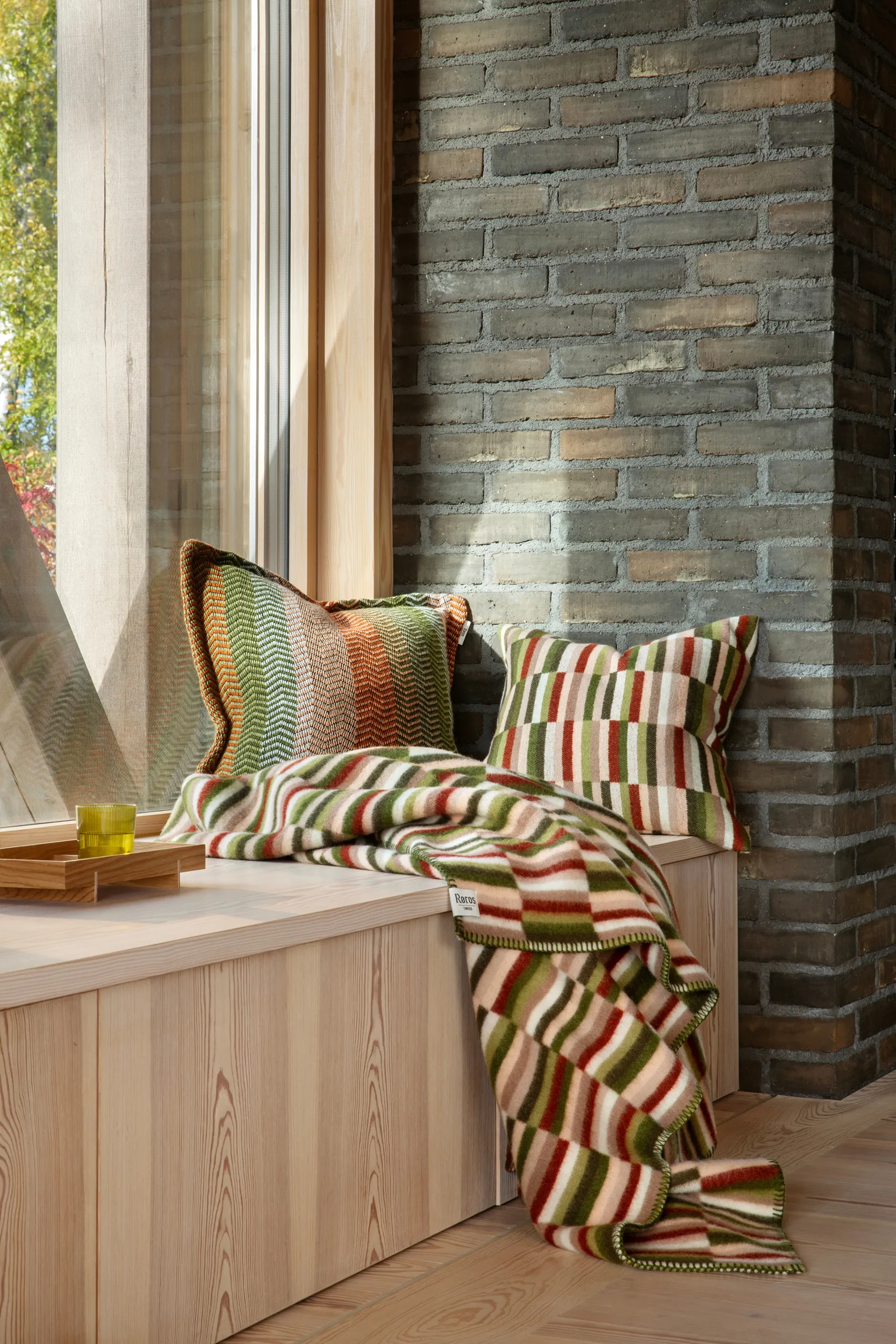 Ida blanket 135x200 cm, Olive burgundy Røros Tweed