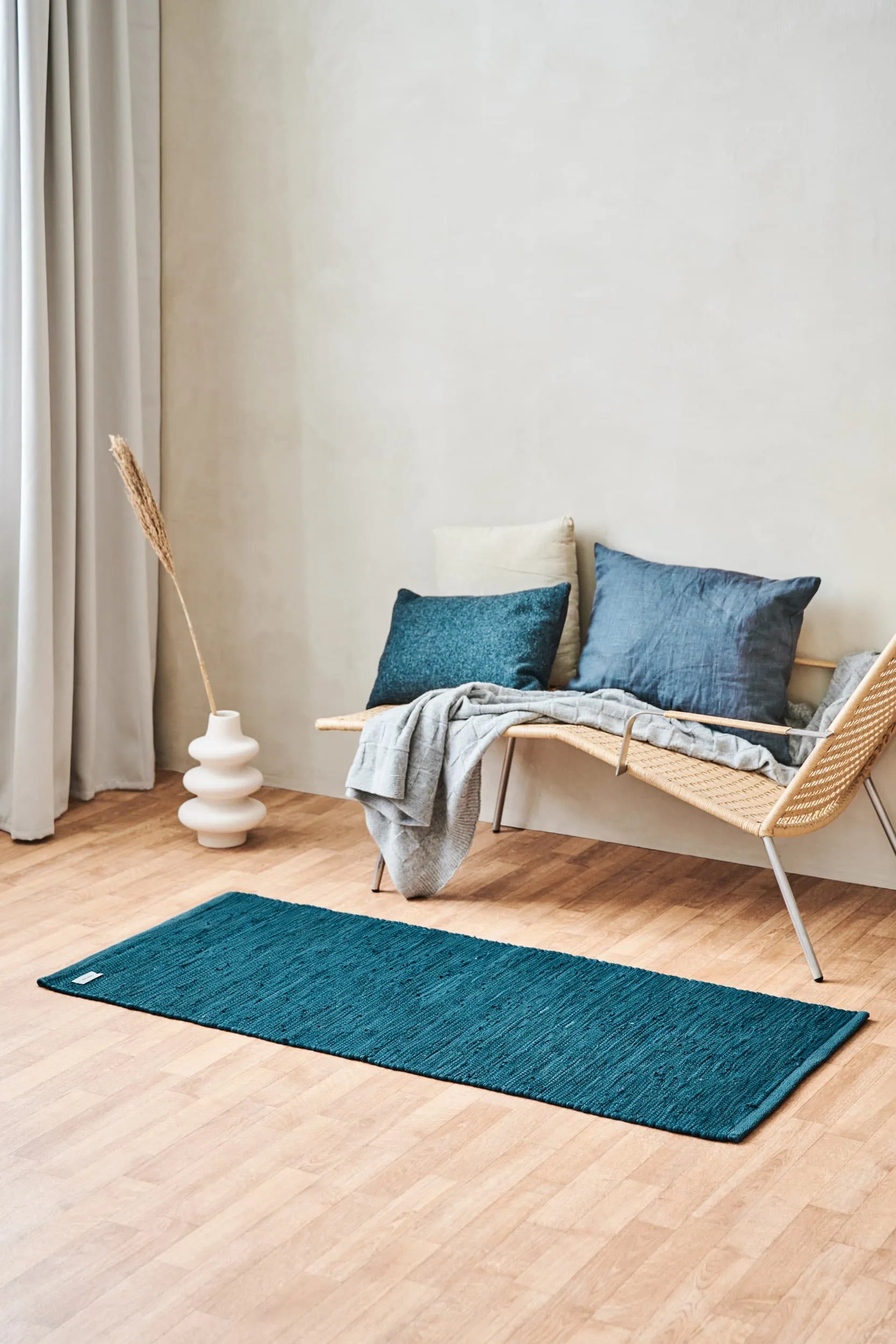 Cotton rug 65x135 cm, petroleum (petrolblue) Rug Solid