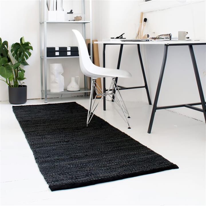 Leather rug  65x135 cm - black (black) - Rug Solid