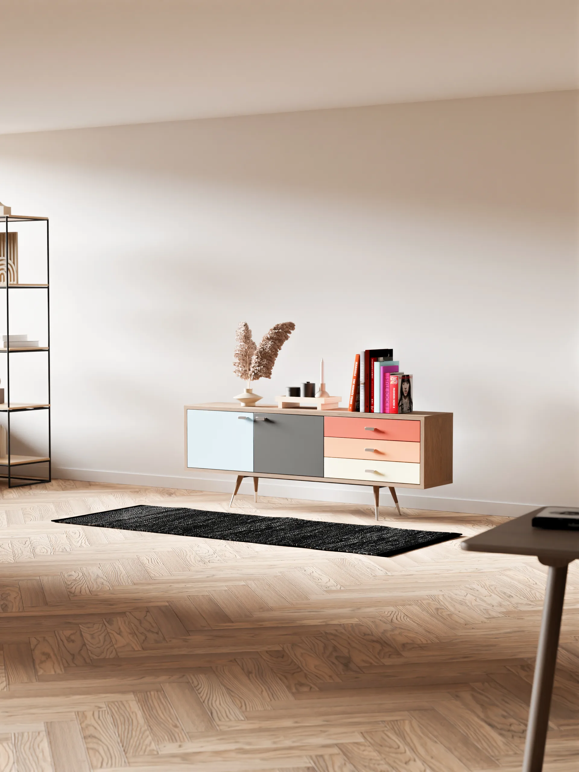 Leather rug 75x300 cm, Black (black) Rug Solid