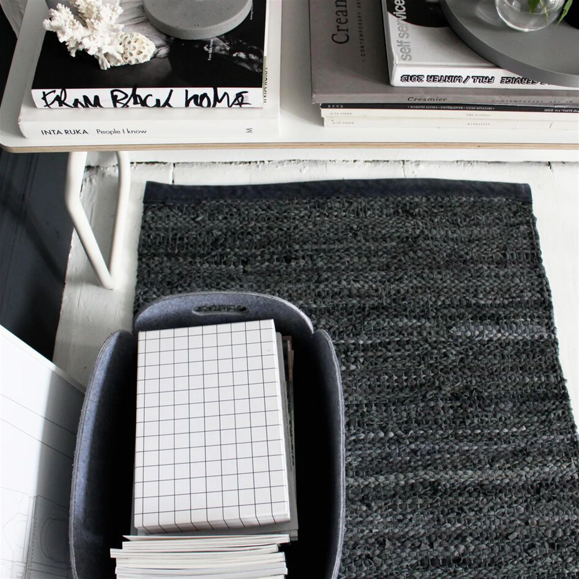 Leather rug 75x300 cm, Black (black) Rug Solid