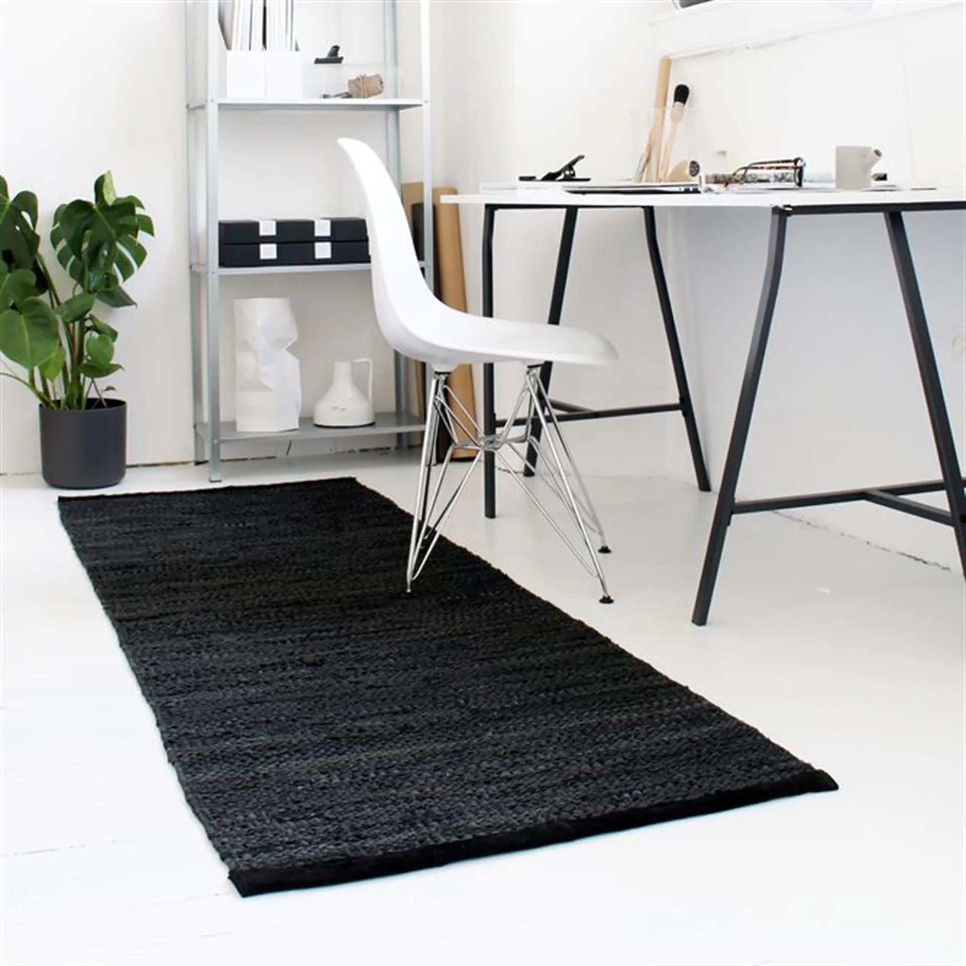 Leather rug 75x300 cm, Black (black) Rug Solid