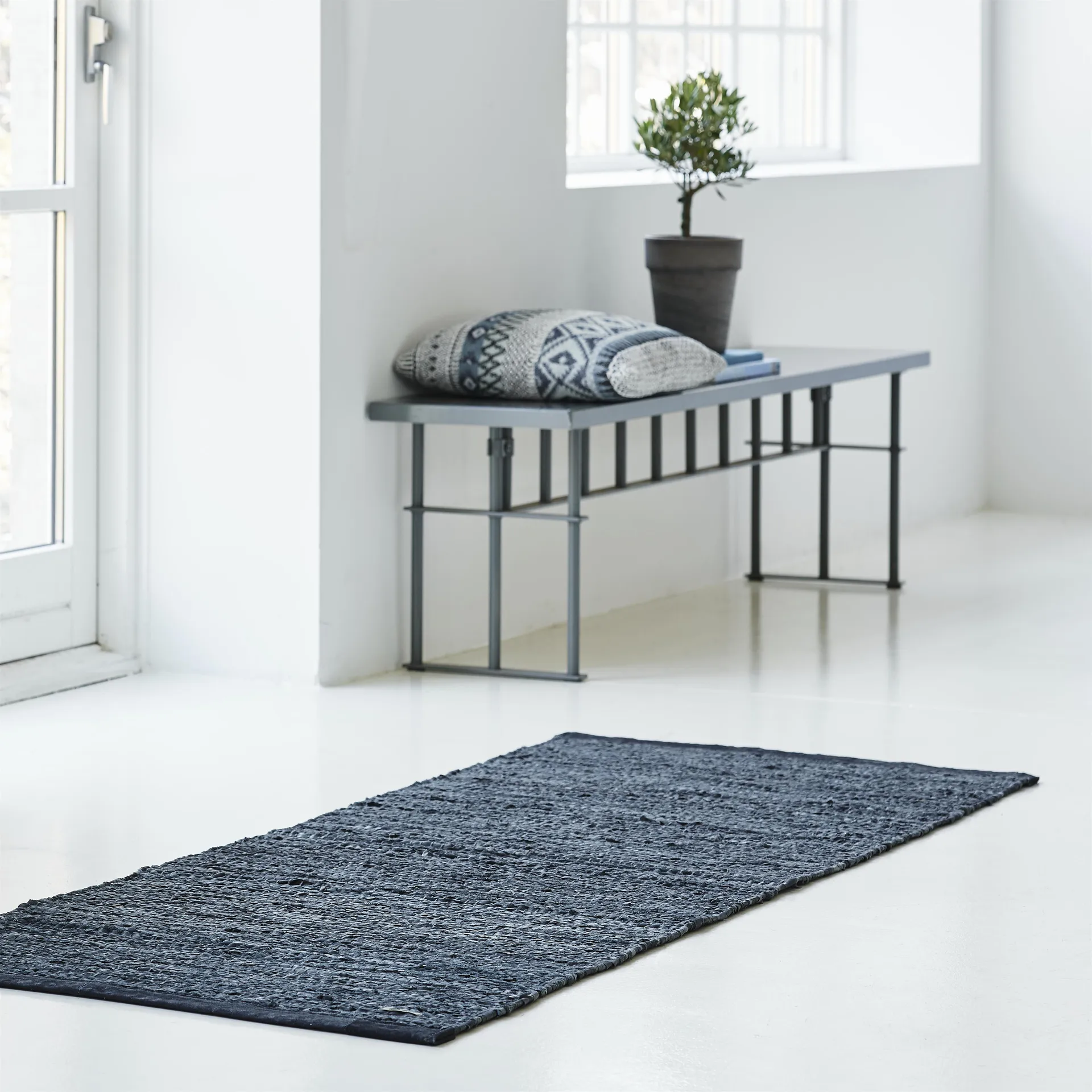 Leather rug 75x300 cm, Dark grey (dark grey) Rug Solid