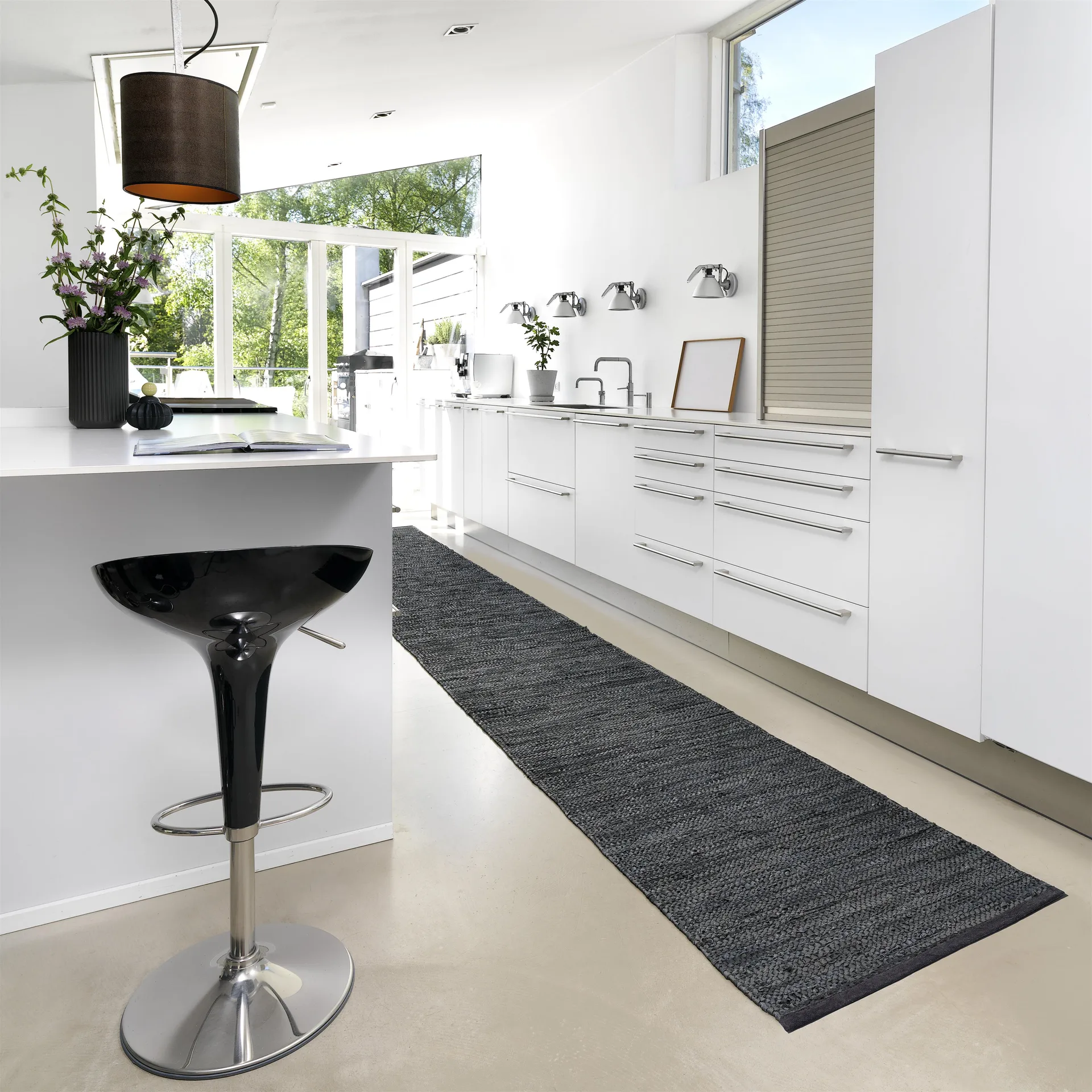 Leather rug 75x300 cm, Dark grey (dark grey) Rug Solid