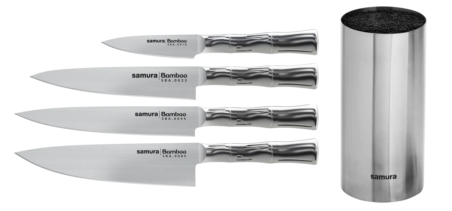Bamboo knife set 4 knives-1 knife block, Stainless steel Samura
