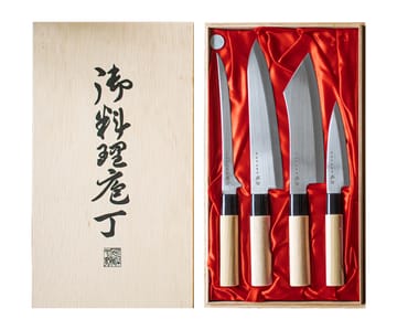 Knife set in balsa box 22x38 cm - 4 pieces - Satake