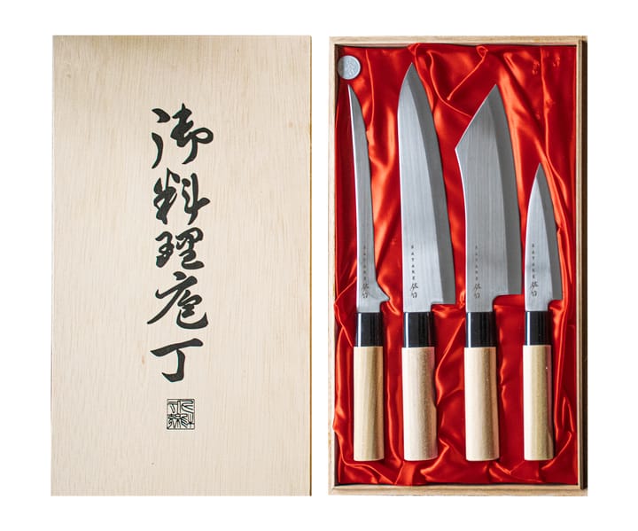 Knife set in balsa box 22x38 cm - 4 pieces - Satake