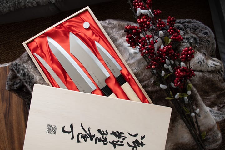 Knife set in balsa box 22x38 cm, 4 pieces Satake