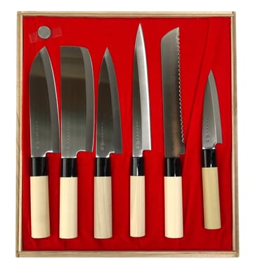 Knife set in balsa box 35x38 cm - 6 pieces - Satake