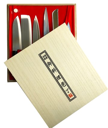 Knife set in balsa box 35x38 cm - 6 pieces - Satake