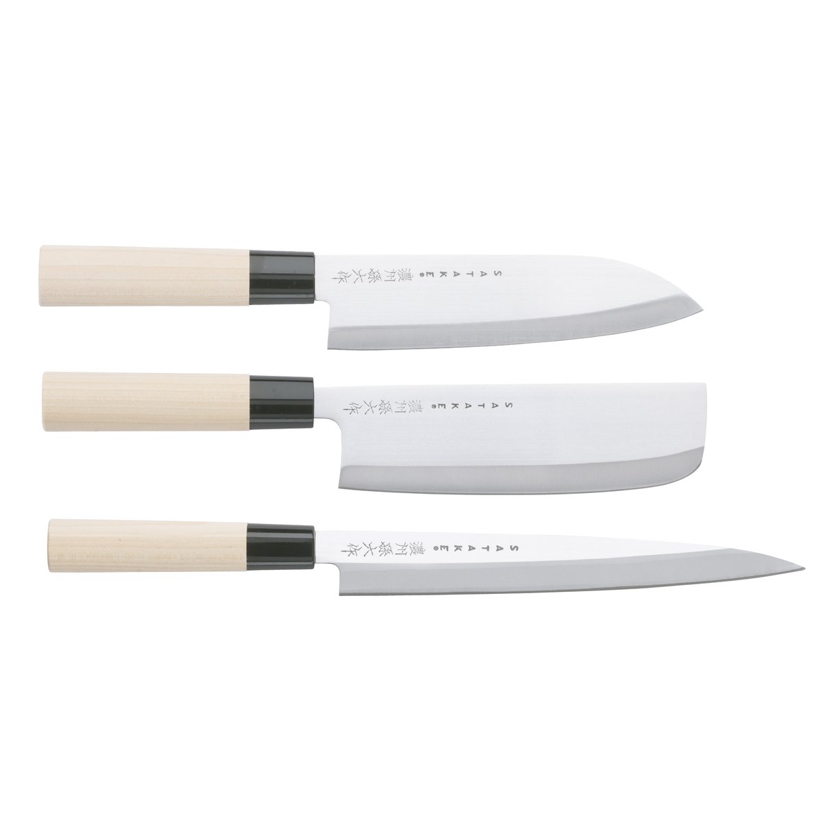 Satake Houcho knife set nakiri, sashimi & santoku 3 pieces
