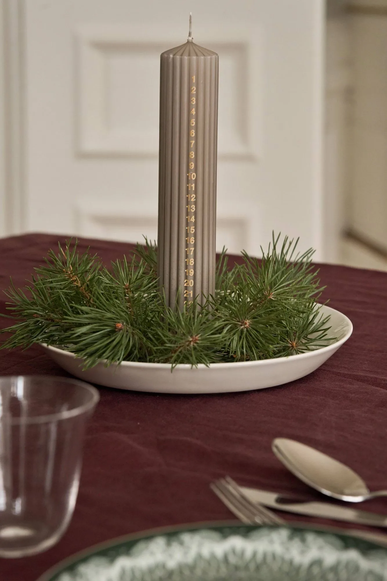 Awaiting advent candle, Linen, 25 cm Scandi Essentials