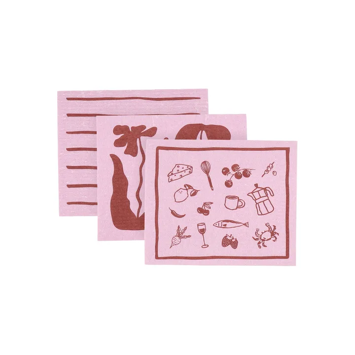 Daily patterned dishcloth - Pink, 3-pack - Scandi Essentials