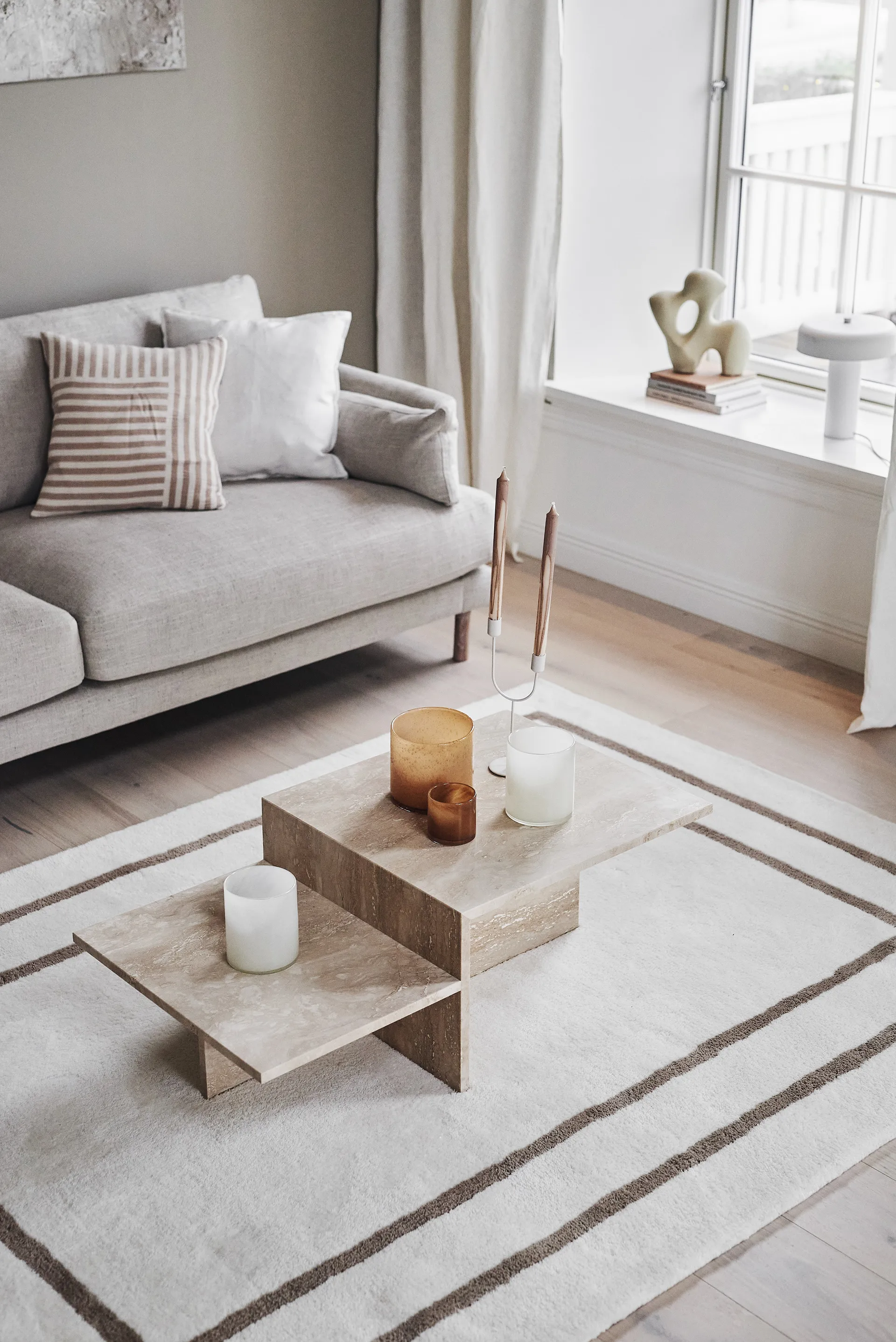 Borders wool carpet, White-beige 170x240 cm Scandi Living