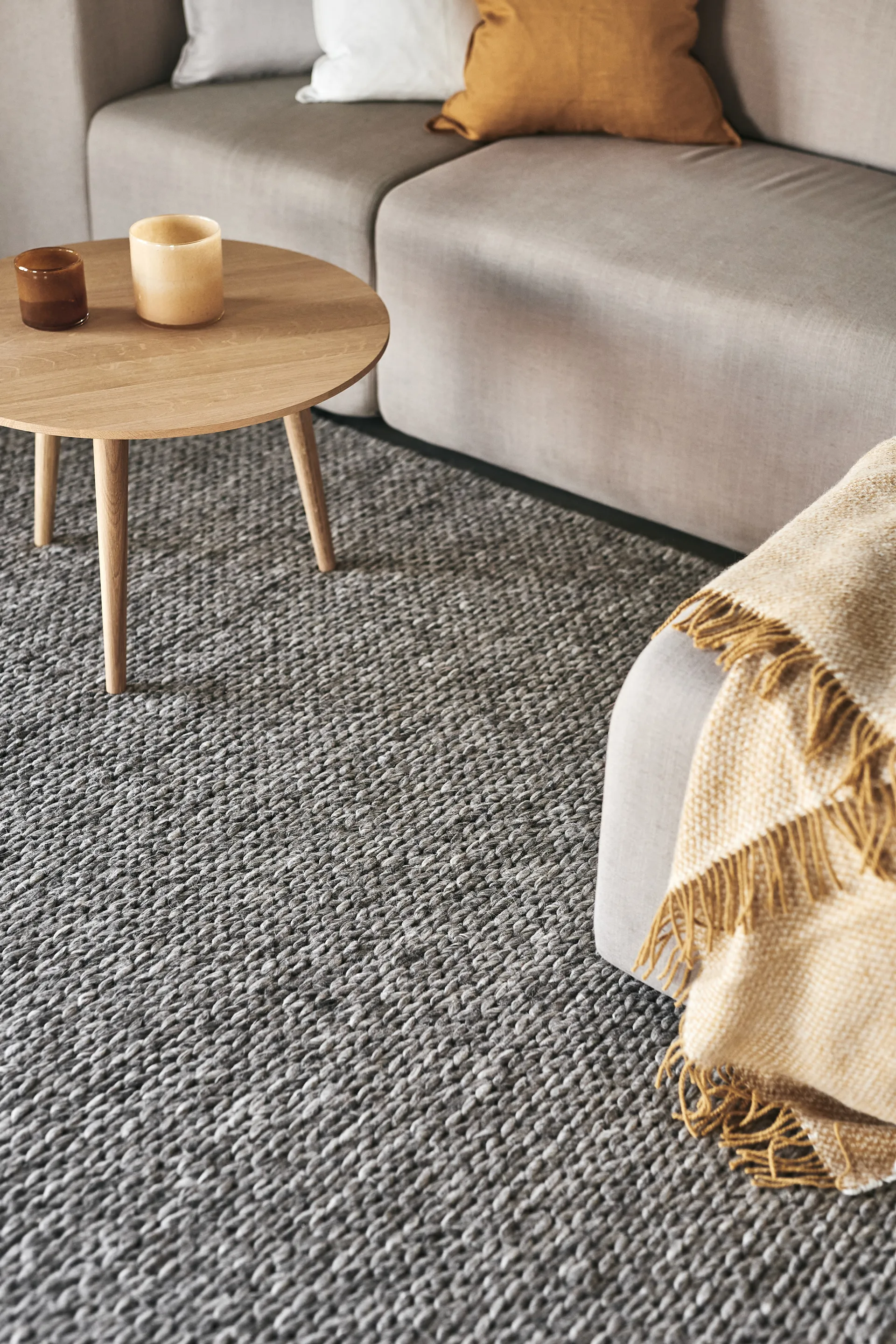 Braided wool carpet natural grey, 200x300 cm Scandi Living