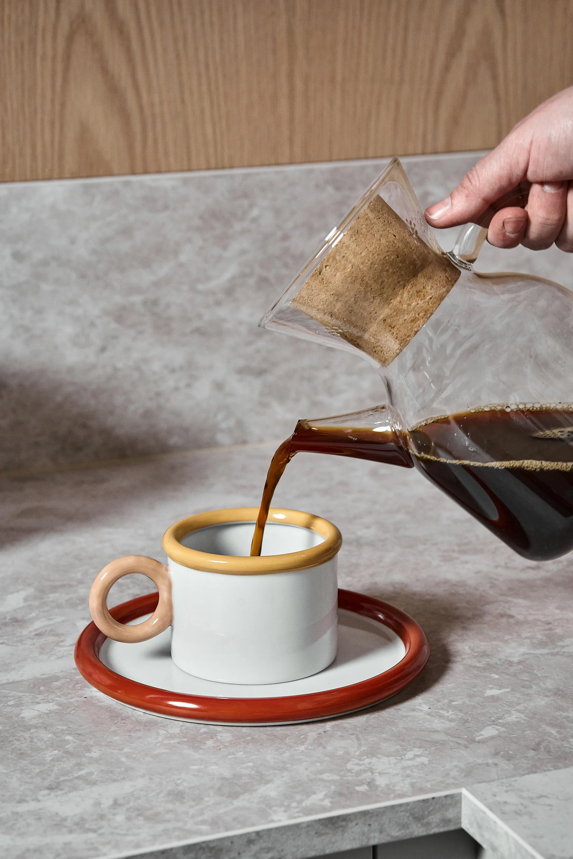 Chunky cup with saucer, Red-yellow Scandi Living